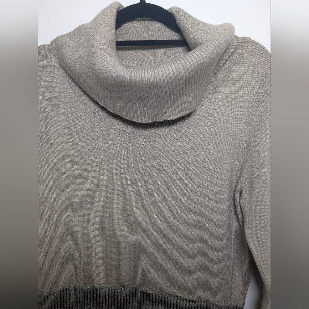 Calvin Klein Cowl Neck Sweater Dress Small Neutral Colorblock Chic Minimalist - Picture 4 of 8